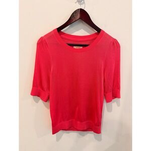 Maeve Anthropologie Pink Short Sleeve Knit Sweater Top Medium Puff Sleeve